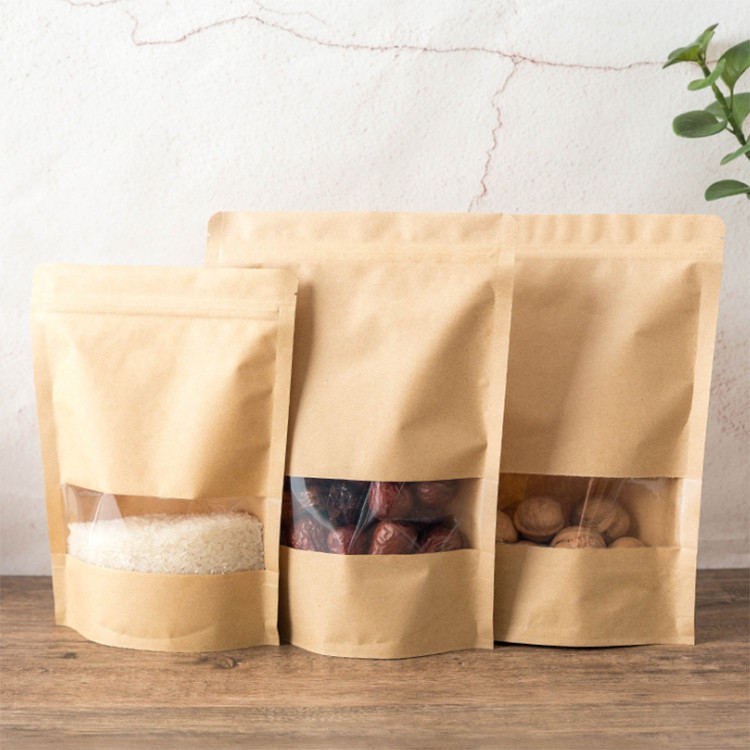 Food Packaging Brown Kraft Paper Standing Up Pouches