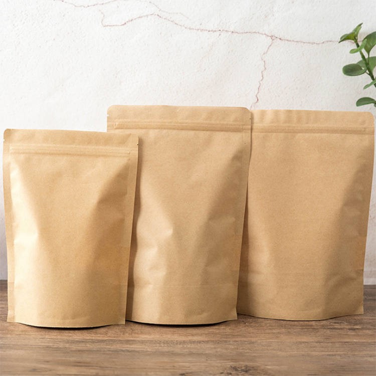 Food Packaging Brown Kraft Paper Standing Up Pouches